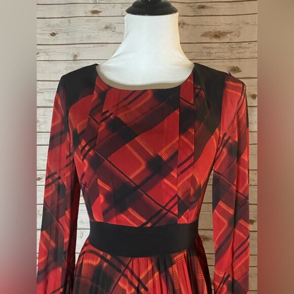 Karen Millen 100% Silk Check Print Fit & Flare Long Sleeve Dress - Size 4 - Picture 4 of 16